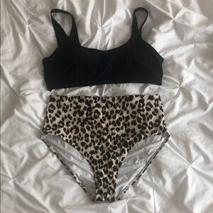 Old Navy Black Cut Out Top with Leopard High-Waist Bikini Bottoms